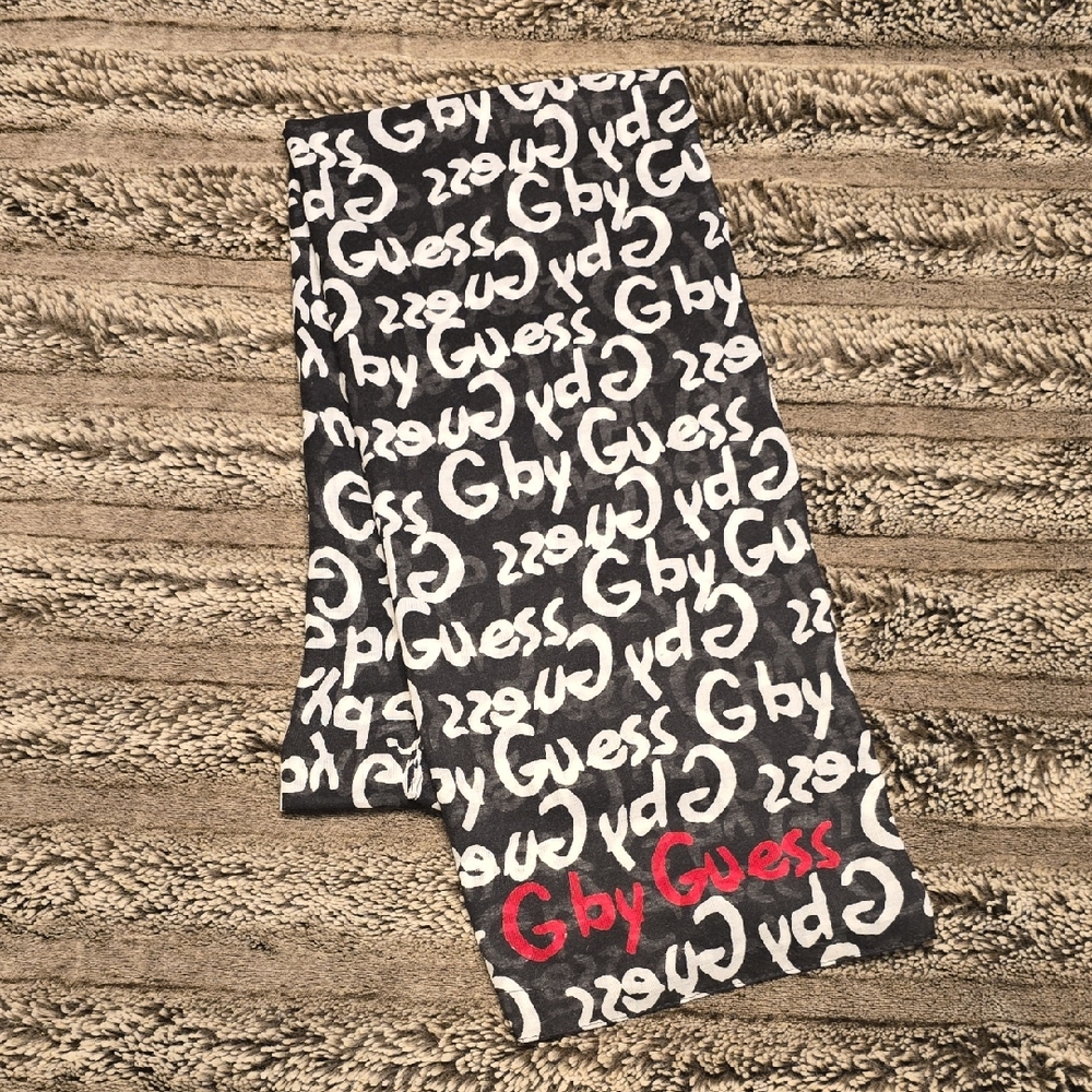 Guess Monochrome Logo Scarf with Red Accent